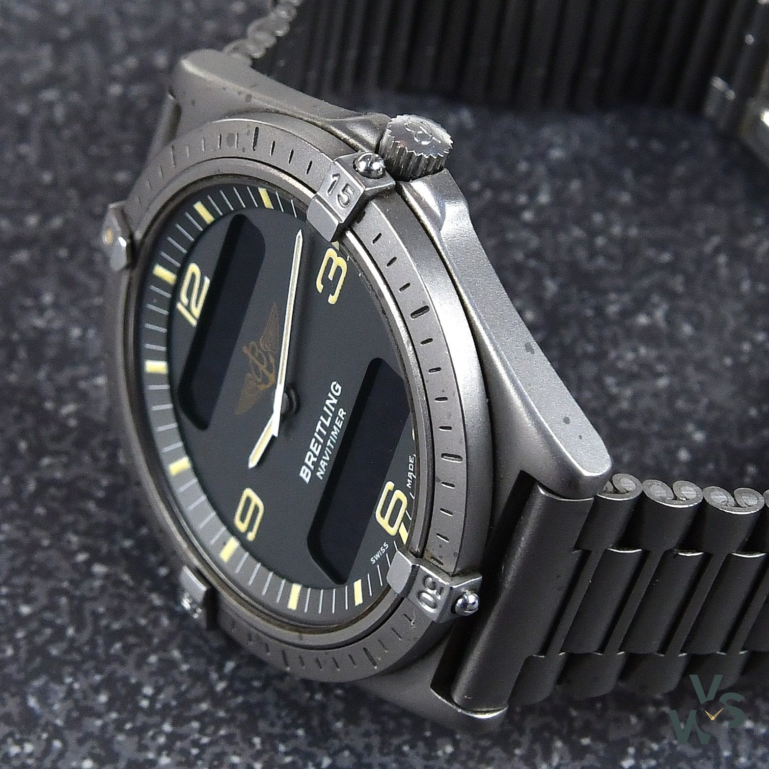 Svizzero Breitling Navitimer Cosmonaute quadrante nero Cassa in acciaio Svizzero Breitling Navitimer Cosmonaute quadrante nero Cassa in acciaio