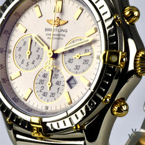 Breitling Shadow Flyback Chronograph Steel and Gold on Pilot Bracelet with Box and Papers - Vintage Watch Specialist