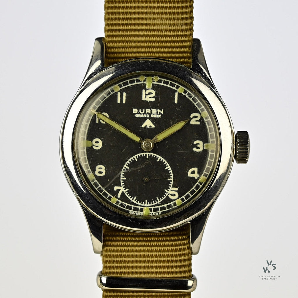 Buren - British Military Issued Dirty Dozen - c.1944 - Case Back Marked WWW P 4105 3112433 - Non Radium Dial - Vintage Watch Specialist