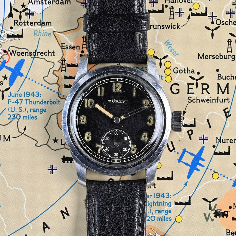 Buren Grand Prix - German Army - D-H - WW2 Military Issued Wristwatch - c.1940s - Vintage Watch Specialist