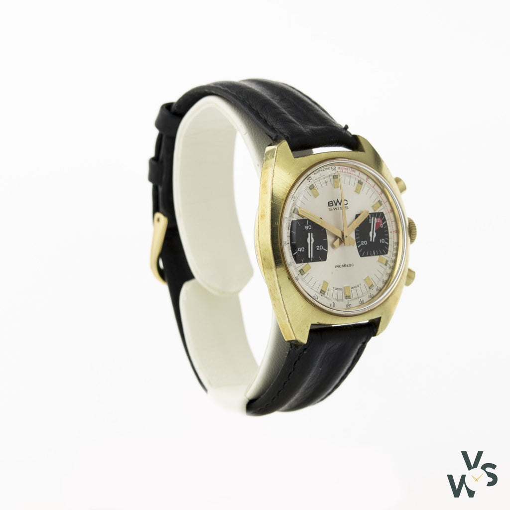 Bwc Two-Register Gold Plated C1960-1970 Chronograph - Vintagewatchspecialist