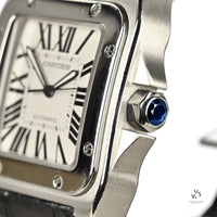 Cartier Santos 100 - Silvered Opaline Dial - 38mm - Aligator Strap - Vintage Watch Specialist