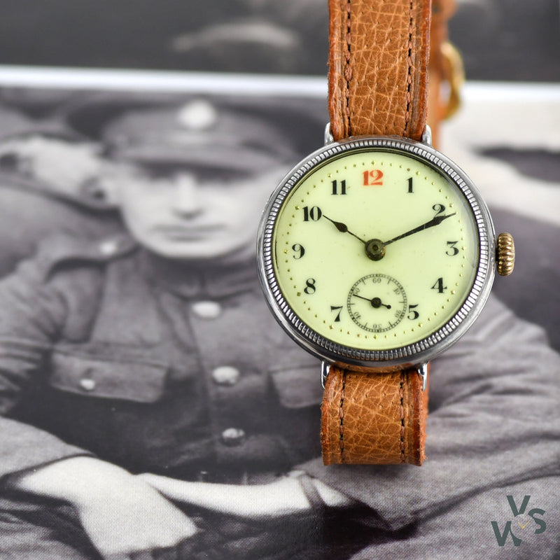 Elem WW1 Trench Watch - Silver Case - White Enamel Dial - c.1905 - Vintage Watch Specialist