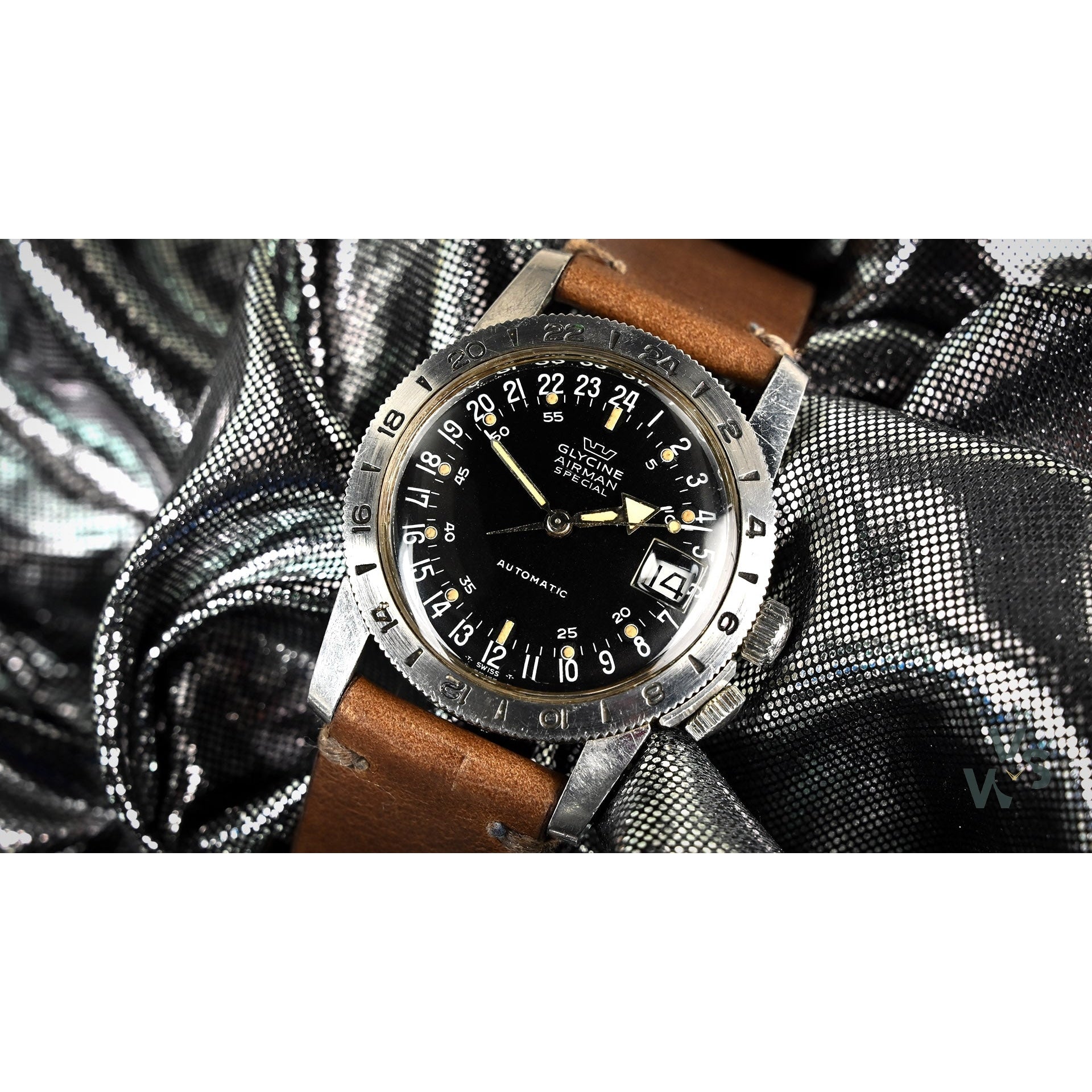 GLYCINE AIRMAN PAT.314050 自動巻 黒 可動品　レア watchsteez.com – 1960s glycine airman automatic gmt pilot