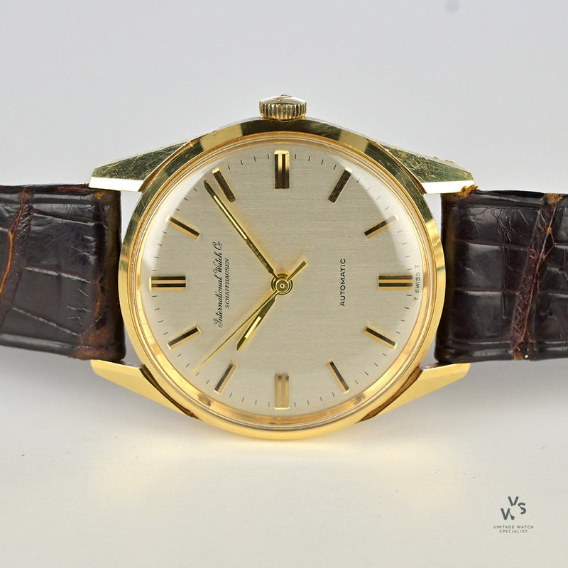 IWC Vintage 18k Gold Dress Watch - Silver Satin Brushed Dial - c.1969 - Vintage Watch Specialist