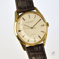 IWC Vintage 18k Gold Dress Watch - Silver Satin Brushed Dial - c.1969 - Vintage Watch Specialist