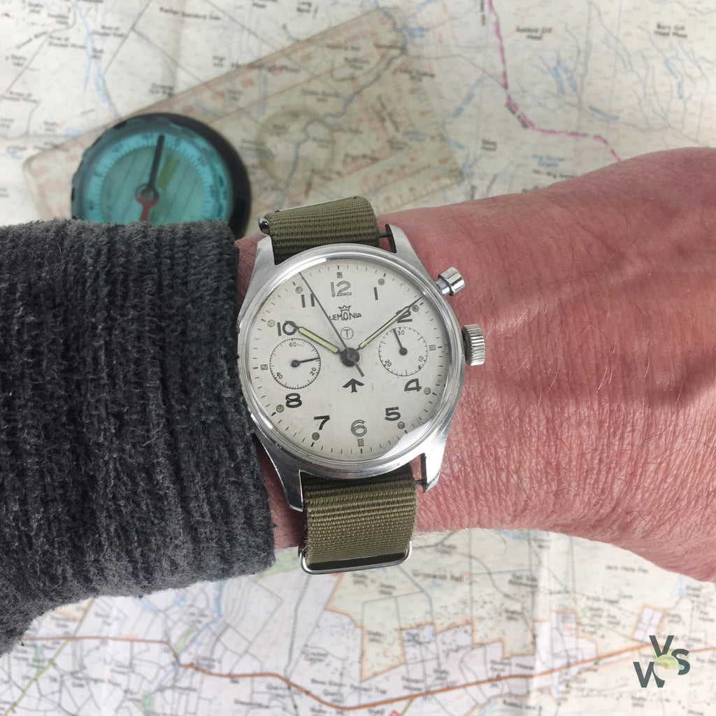 Lemania HS /|\ 9 - Monopusher Chronograph - Fleet Air Arm Military Issue - Hydrographic Survey - Vintage Watch Specialist