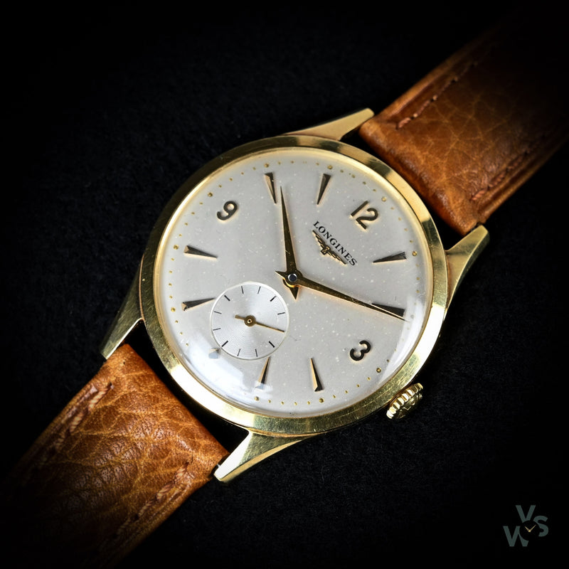 Longines 14K Gold Dress Watch c.1956 - Case Back Reference 6641-3 - Caliber 23Z Movement - Vintage Watch Specialist