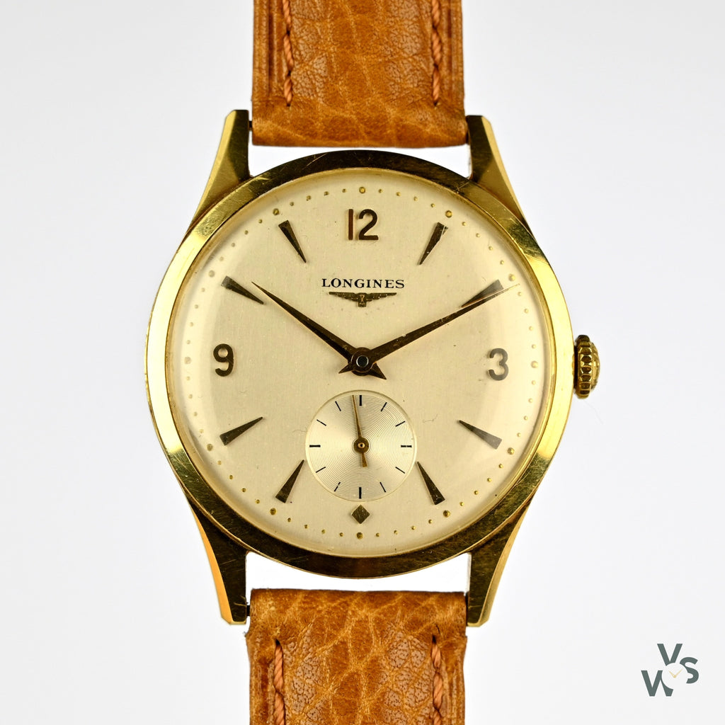 Longines 14K Gold Dress Watch c.1956 - Case Back Reference 6641-3 - Caliber 23Z Movement - Vintage Watch Specialist