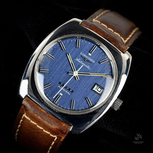 Longines - Five Star Admiral - Blue Linen Dial with Date - Issued c.1970s - Vintage Watch Specialist