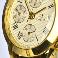 Omega 18k Gold Louis Brandt Automatic Chronograph with Box and Papers - Vintage Watch Specialist