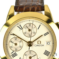 Omega 18k Gold Louis Brandt Automatic Chronograph with Box and Papers - Vintage Watch Specialist