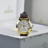 Omega 18k Gold Louis Brandt Automatic Chronograph with Box and Papers - Vintage Watch Specialist