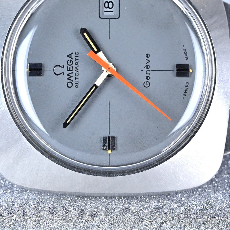 Omega Geneve ‘Dynamic’ Ref 166.0081 - Unusual Grey Cross Hair Dial - Unique TV Case - c.1969 - Vintage Watch Specialist