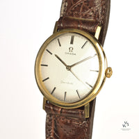 Omega Genève in 9k Gold - Silver Brushed Satin Dial - Shackman Case - c.1970 - Vintage Watch Specialist