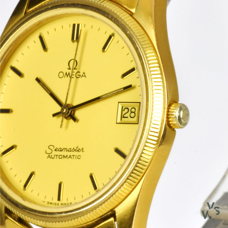 Omega Seamaster Automatic with Date on Bracelet Gold Plated Cal1110 21j - Vintage Watch Specialist