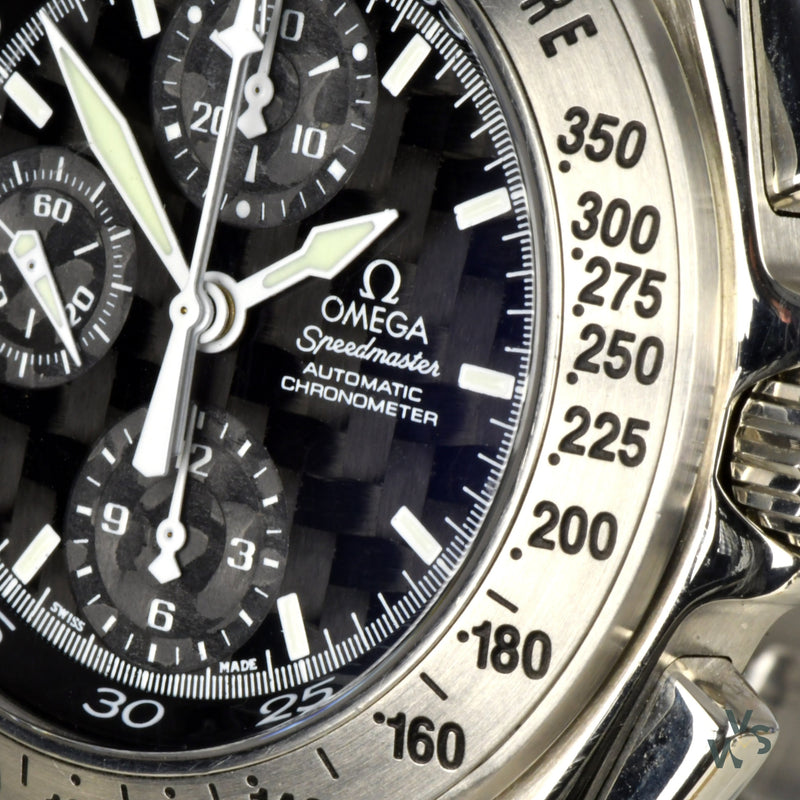 Omega Speedmaster Automatic Chronometer Carbon Dial Rattrapante c1999 - Vintage Watch Specialist