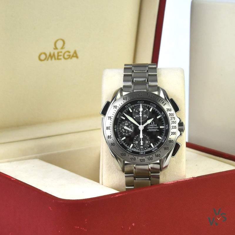 Omega Speedmaster Automatic Chronometer Carbon Dial Rattrapante c1999 - Vintage Watch Specialist