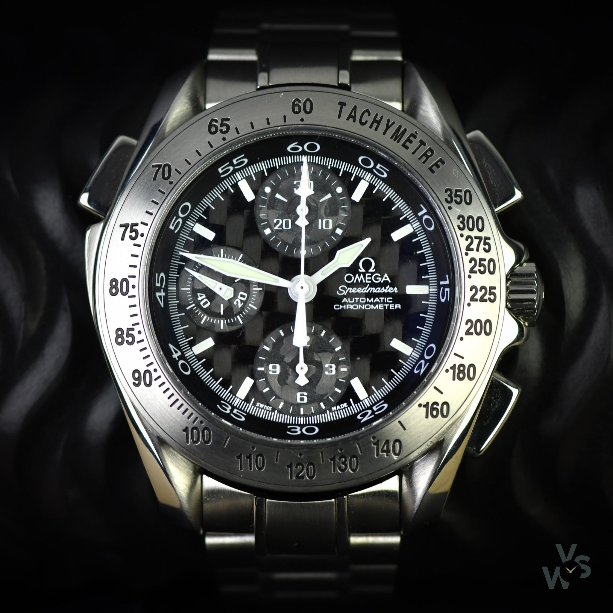 Omega Speedmaster Automatic Chronometer Rattrapante with Carbon Dial Vintage Watch Specialist