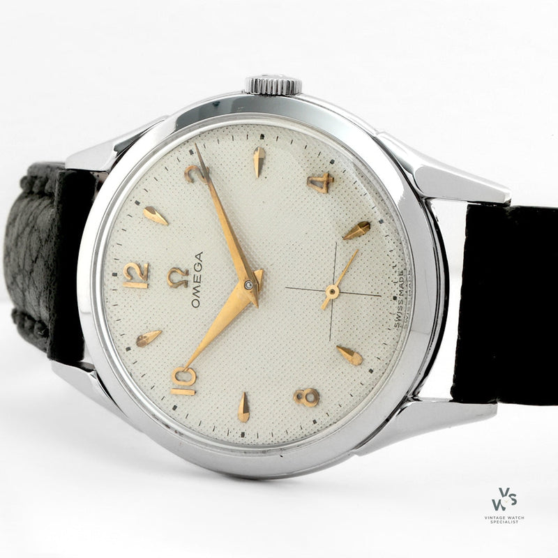 Omega Waffle/Honeycomb Dial - Rare Spider Leg Lugs - Model Ref: 2605-4 - c.1950 - Vintage Watch Specialist