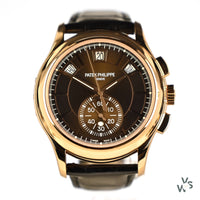 Patek Philippe 5905R Flyback Chronograph - Chocolate Sunburst Dial - May 2021 - Vintage Watch Specialist