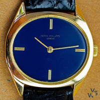 Patek Philippe Ref. 3581 Ellipse Solid 18K Gold Dress Watch - Blue Dial - Vintage Watch Specialist