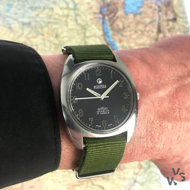 Roamer Rhodesian Anfibio Military Watch Issued 1973-1976 ref 520-1120.016 - Vintage Watch Specialist