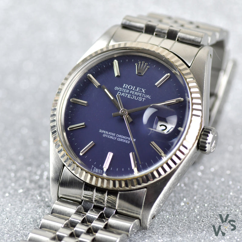 Rolex Datejust Oyster Perpetual Ref.16014 - White Gold fluted bezel - All original box and papers - Vintage Watch Specialist