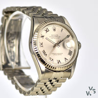 Rolex Datejust Ref. 16234 c.1996 - Roman Numeral Dial White Gold Fluted Bezel - Vintage Watch Specialist