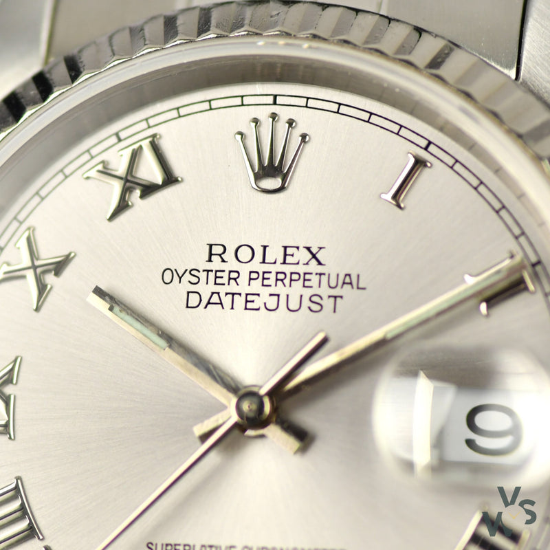 Rolex Datejust Ref. 16234 c.1996 - Roman Numeral Dial White Gold Fluted Bezel - Vintage Watch Specialist