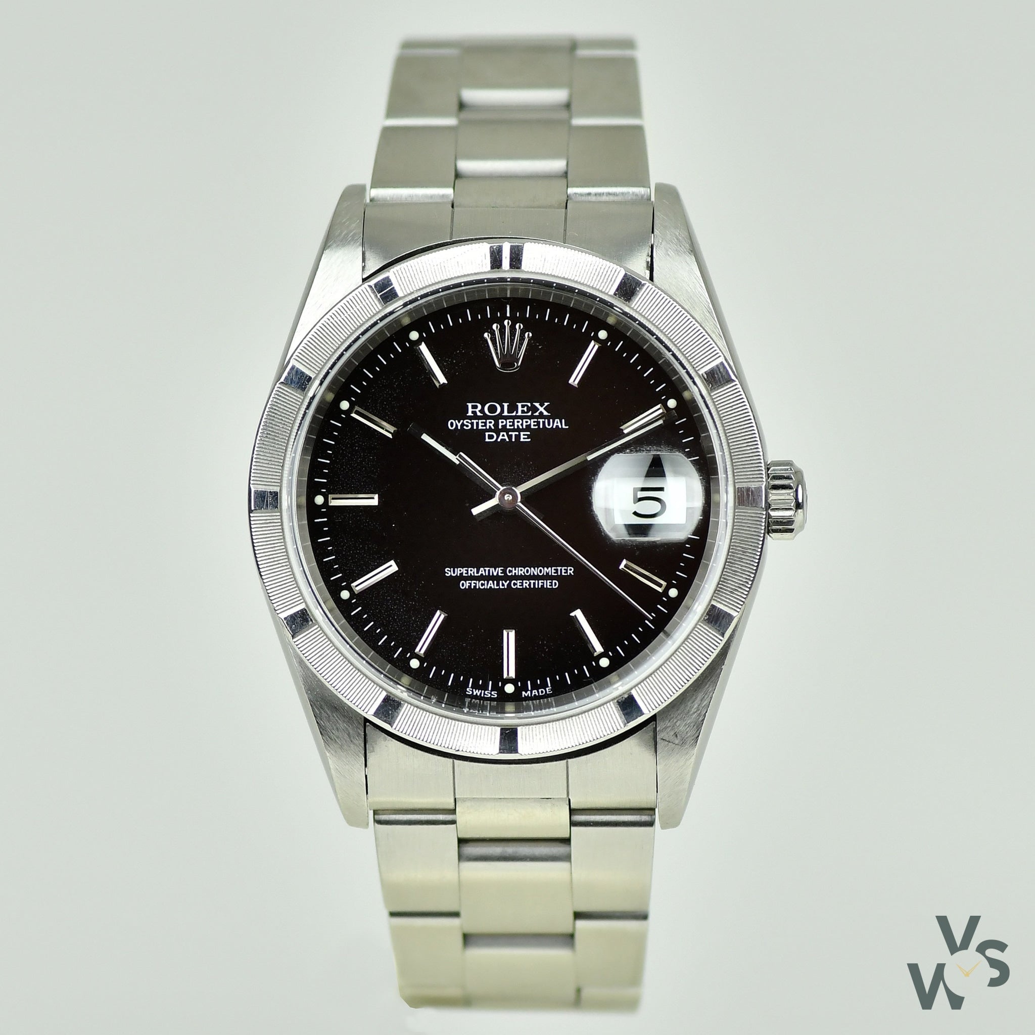Rolex Oyster Perpetual Date - Black Dial - Machine Turned Rolex Oyster Perpetual Date - Black Dial - Machine Turned