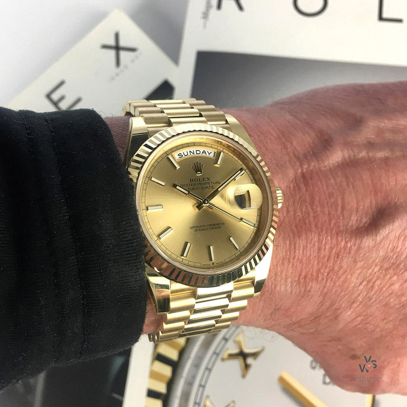 Rolex Oyster Perpetual Gold Day/Date 40 - Model Ref:228238 - Issued 05/03/2022 - Box and Paperwork - Vintage Watch Specialist