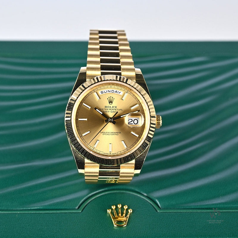 Rolex Oyster Perpetual Gold Day/Date 40 - Model Ref:228238 - Issued 05/03/2022 - Box and Paperwork - Vintage Watch Specialist