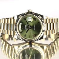 Rolex Oyster Perpetual White Gold Day-Date - Olive Green Dial - Model 228239 - Sold New in June 2019 - Box and Paperwork - Vintage Watch 