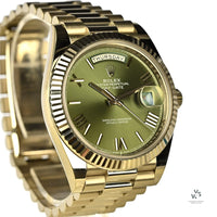 Rolex Oyster Perpetual White Gold Day-Date - Olive Green Dial - Model 228239 - Sold New in June 2019 - Box and Paperwork - Vintage Watch 