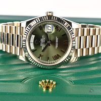 Rolex Oyster Perpetual White Gold Day-Date - Olive Green Dial - Model 228239 - Sold New in June 2019 - Box and Paperwork - Vintage Watch 