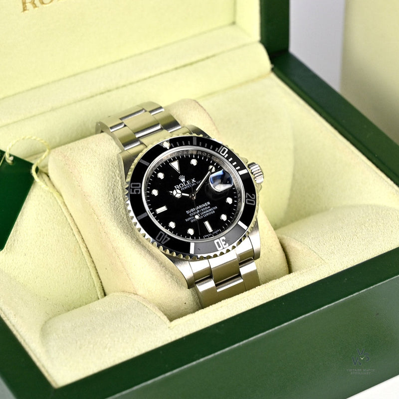Rolex Oyster Submariner with Date - Reference 16610 - Black Dial - Issued 2008 - Box and Papers - Vintage Watch Specialist