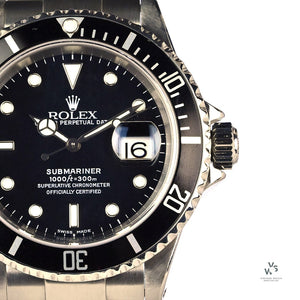 Rolex Submariner Date - Black Dial - Issued 2001 - Box and Papers - Vintage Watch Specialist