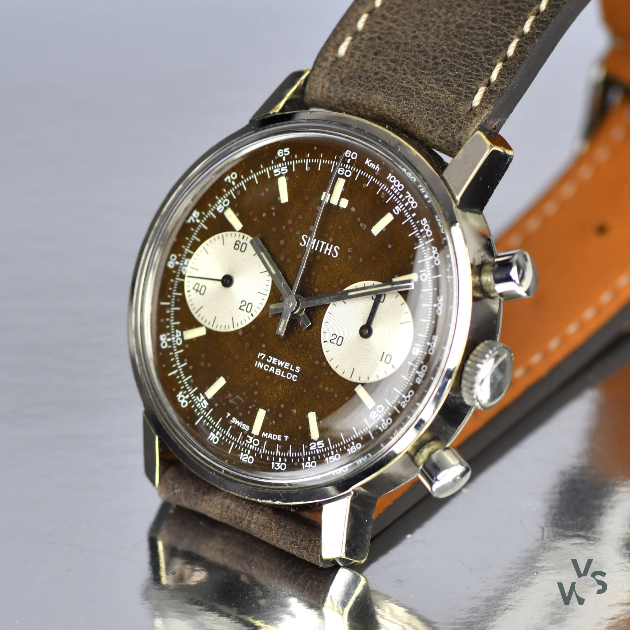 Smiths Two Register Chronograph Reverse Panda Tropical Chocolate D Vintage Watch Specialist