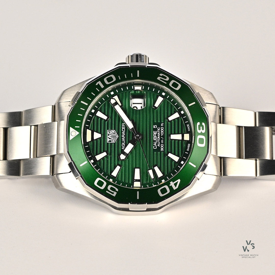 TAG Heuer AquaRacer Calibre 5 Green Baton Dial Model Ref WAY201S. Vintage Watch Specialist