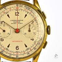 Vintage Chronographe Suisse Oversized Watch - Landeron 48 - Gold Plated - Vintage Watch Specialist