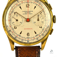 Vintage Chronographe Suisse Oversized Watch - Landeron 48 - Gold Plated - Vintage Watch Specialist