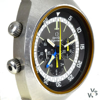 Vintage Gents Omega Flightmaster Chronograph GMT Watch with Yellow Hands - Ref. 145.036 - c.1975. - Vintage Watch Specialist