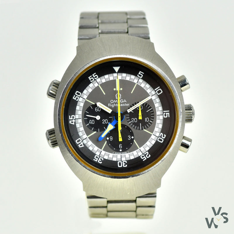 Vintage Gents Omega Flightmaster Chronograph GMT Watch with Yellow Hands - Ref. 145.036 - c.1975. - Vintage Watch Specialist
