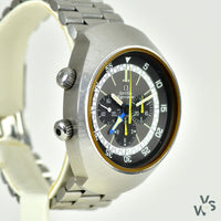 Vintage Gents Omega Flightmaster Chronograph GMT Watch with Yellow Hands - Ref. 145.036 - c.1975. - Vintage Watch Specialist