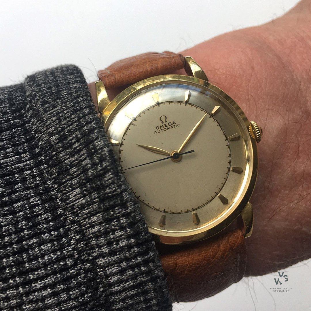 Vintage Omega 18K Gold Dress Watch - Sector Dial - c.1944 - Automatic Vintage Watch Specialist Vintage Omega 18K Gold Dress Watch - Sector Dial - c.1944 - Automatic Vintage Watch Specialist