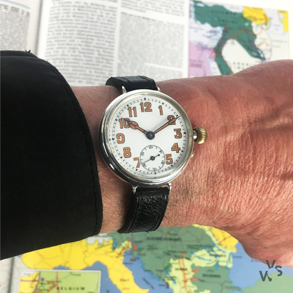 WW1 Borgel Cased Silver Trench Watch - Engraved 1917 - Recently Serviced - Vintage Watch Specialist